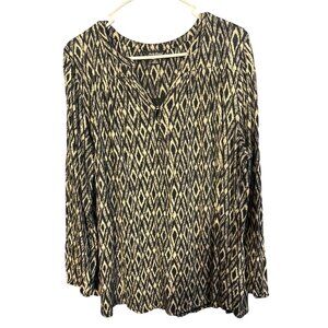 Lucky Brand Womens 2X‎ Black & Beige Diamond Print Blouse